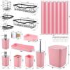 image28PC Bathroom Set  Gorgeous Pink Bathroom Set Bathroom Accessory Set Pink Shower Curtain Set with 5PC Shower CaddiesPinkSilver