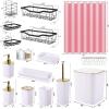 image28PC Bathroom Set  Gorgeous Pink Bathroom Set Bathroom Accessory Set Pink Shower Curtain Set with 5PC Shower CaddiesWhiteGold