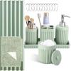 image8Piece Matte Black Bathroom Set  Luxury Resin Bathroom Accessories Sets Complete with Shower Curtain and Rugs Soap Dispenser Toothbrush Holder Cup Apothecary Jars ampamp TrayGreen