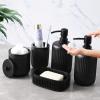 image8Piece Matte Black Bathroom Set  Luxury Resin Bathroom Accessories Sets Complete with Shower Curtain and Rugs Soap Dispenser Toothbrush Holder Cup Apothecary Jars ampamp TrayBlack