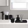 image8Piece Matte Black Bathroom Set  Luxury Resin Bathroom Accessories Sets Complete with Shower Curtain and Rugs Soap Dispenser Toothbrush Holder Cup Apothecary Jars ampamp TrayBlack