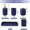 image8Piece Matte Black Bathroom Set  Luxury Resin Bathroom Accessories Sets Complete with Shower Curtain and Rugs Soap Dispenser Toothbrush Holder Cup Apothecary Jars ampamp TrayNavy Blue
