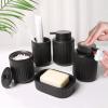 image8Piece Matte Black Bathroom Set  Luxury Resin Bathroom Accessories Sets Complete with Shower Curtain and Rugs Soap Dispenser Toothbrush Holder Cup Apothecary Jars ampamp TrayBlack