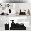 image8Piece Matte Black Bathroom Set  Luxury Resin Bathroom Accessories Sets Complete with Shower Curtain and Rugs Soap Dispenser Toothbrush Holder Cup Apothecary Jars ampamp TrayBlack