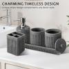 image8Piece Matte Black Bathroom Set  Luxury Resin Bathroom Accessories Sets Complete with Shower Curtain and Rugs Soap Dispenser Toothbrush Holder Cup Apothecary Jars ampamp TrayGrey