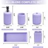 image8Piece Matte Black Bathroom Set  Luxury Resin Bathroom Accessories Sets Complete with Shower Curtain and Rugs Soap Dispenser Toothbrush Holder Cup Apothecary Jars ampamp TrayPurple