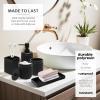 image8Piece Matte Black Bathroom Set  Luxury Resin Bathroom Accessories Sets Complete with Shower Curtain and Rugs Soap Dispenser Toothbrush Holder Cup Apothecary Jars ampamp TrayBlack