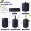 image8Piece Matte Black Bathroom Set  Luxury Resin Bathroom Accessories Sets Complete with Shower Curtain and Rugs Soap Dispenser Toothbrush Holder Cup Apothecary Jars ampamp TrayNavy Blue
