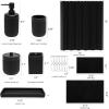 image8Piece Matte Black Bathroom Set  Luxury Resin Bathroom Accessories Sets Complete with Shower Curtain and Rugs Soap Dispenser Toothbrush Holder Cup Apothecary Jars ampamp TrayBlack