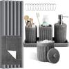 image8Piece Matte Black Bathroom Set  Luxury Resin Bathroom Accessories Sets Complete with Shower Curtain and Rugs Soap Dispenser Toothbrush Holder Cup Apothecary Jars ampamp TrayGrey
