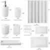 image8Piece Matte Black Bathroom Set  Luxury Resin Bathroom Accessories Sets Complete with Shower Curtain and Rugs Soap Dispenser Toothbrush Holder Cup Apothecary Jars ampamp TrayWhite