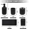 image8Piece Matte Black Bathroom Set  Luxury Resin Bathroom Accessories Sets Complete with Shower Curtain and Rugs Soap Dispenser Toothbrush Holder Cup Apothecary Jars ampamp TrayBlack