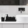 image8Piece Matte Black Bathroom Set  Luxury Resin Bathroom Accessories Sets Complete with Shower Curtain and Rugs Soap Dispenser Toothbrush Holder Cup Apothecary Jars ampamp TrayBlack