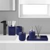image8Piece Matte Black Bathroom Set  Luxury Resin Bathroom Accessories Sets Complete with Shower Curtain and Rugs Soap Dispenser Toothbrush Holder Cup Apothecary Jars ampamp TrayNavy Blue