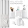 image8Piece Matte Black Bathroom Set  Luxury Resin Bathroom Accessories Sets Complete with Shower Curtain and Rugs Soap Dispenser Toothbrush Holder Cup Apothecary Jars ampamp TrayWhite
