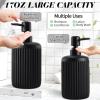 image8Piece Matte Black Bathroom Set  Luxury Resin Bathroom Accessories Sets Complete with Shower Curtain and Rugs Soap Dispenser Toothbrush Holder Cup Apothecary Jars ampamp TrayBlack