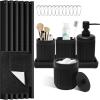 image8Piece Matte Black Bathroom Set  Luxury Resin Bathroom Accessories Sets Complete with Shower Curtain and Rugs Soap Dispenser Toothbrush Holder Cup Apothecary Jars ampamp TrayBlack