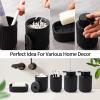image8Piece Matte Black Bathroom Set  Luxury Resin Bathroom Accessories Sets Complete with Shower Curtain and Rugs Soap Dispenser Toothbrush Holder Cup Apothecary Jars ampamp TrayBlack