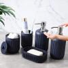 image8Piece Matte Black Bathroom Set  Luxury Resin Bathroom Accessories Sets Complete with Shower Curtain and Rugs Soap Dispenser Toothbrush Holder Cup Apothecary Jars ampamp TrayNavy Blue