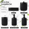 image8Piece Matte Black Bathroom Set  Luxury Resin Bathroom Accessories Sets Complete with Shower Curtain and Rugs Soap Dispenser Toothbrush Holder Cup Apothecary Jars ampamp TrayBlack