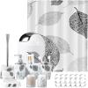 imageBathroom SetBathroom Sets with Shower Curtain and Rugs Sequin Shower Curtain Set Orange Bathroom Rugs Sets Bathroom DecorGrey Leaves