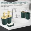 imageDark Green and Gold Bathroom Accessories Set 9PCS Bathroom Sets Slim Narrow Trash Can with Press Top Lid Toilet Brush Soap Dispenser Toothbrush Holder Set Soap Dish for Bathroom Kitchen