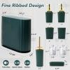 imageDark Green and Gold Bathroom Accessories Set 9PCS Bathroom Sets Slim Narrow Trash Can with Press Top Lid Toilet Brush Soap Dispenser Toothbrush Holder Set Soap Dish for Bathroom Kitchen