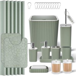 image28PC Bathroom Set  Gorgeous Pink Bathroom Set Bathroom Accessory Set Pink Shower Curtain Set with 5PC Shower CaddiesSage GreenSilver