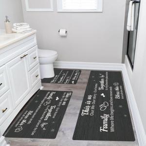 imageBathroom Rugs Sets 3 Piece Non Slip Washable Super Absorbent Stain Resistant Quick Dry Thin with UShaped Toilet Bath Mats for Bathroom Restroom Toilet Shower Tub Gray