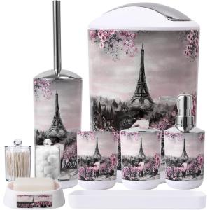 imageBathroom SetBathroom Sets with Shower Curtain and Rugs Sequin Shower Curtain Set Orange Bathroom Rugs Sets Bathroom DecorPink Paris