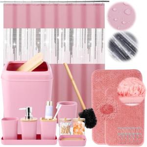 imageBathroom SetBathroom Sets with Shower Curtain and Rugs Sequin Shower Curtain Set Orange Bathroom Rugs Sets Bathroom DecorPink1