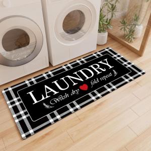 imageBlack Laundry Mat 20quotx47quot  HighDensity Memory Foam Rug Industrial Farmhouse NonSlip Runner for Laundry Room Kitchen ampamp MudroomBlackbuffalo Plaid
