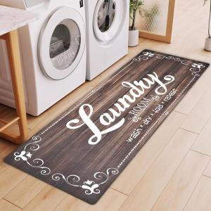 imageBlack Laundry Mat 20quotx47quot  HighDensity Memory Foam Rug Industrial Farmhouse NonSlip Runner for Laundry Room Kitchen ampamp MudroomBrown
