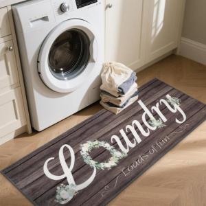 imageBlack Laundry Mat 20quotx47quot  HighDensity Memory Foam Rug Industrial Farmhouse NonSlip Runner for Laundry Room Kitchen ampamp MudroomBrownwreath