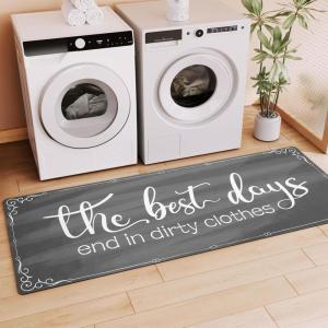 imageBlack Laundry Mat 20quotx47quot  HighDensity Memory Foam Rug Industrial Farmhouse NonSlip Runner for Laundry Room Kitchen ampamp MudroomGreysaying03