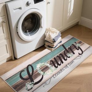 imageBlack Laundry Mat 20quotx47quot  HighDensity Memory Foam Rug Industrial Farmhouse NonSlip Runner for Laundry Room Kitchen ampamp MudroomMultiwreath