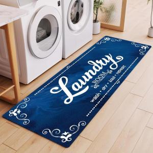 imageBlack Laundry Mat 20quotx47quot  HighDensity Memory Foam Rug Industrial Farmhouse NonSlip Runner for Laundry Room Kitchen ampamp MudroomNavy Blue