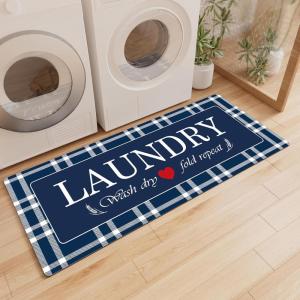 imageBlack Laundry Mat 20quotx47quot  HighDensity Memory Foam Rug Industrial Farmhouse NonSlip Runner for Laundry Room Kitchen ampamp MudroomNavy Bluebuffalo Plaid