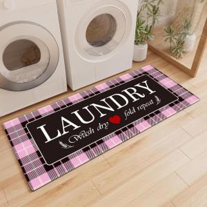 imageBlack Laundry Mat 20quotx47quot  HighDensity Memory Foam Rug Industrial Farmhouse NonSlip Runner for Laundry Room Kitchen ampamp MudroomPinkbuffalo Plaid