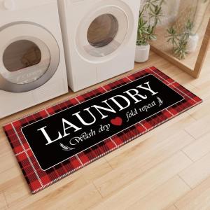 imageBlack Laundry Mat 20quotx47quot  HighDensity Memory Foam Rug Industrial Farmhouse NonSlip Runner for Laundry Room Kitchen ampamp MudroomRedbuffalo Plaid