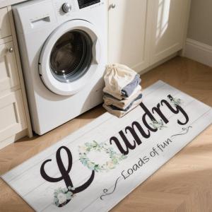 imageBlack Laundry Mat 20quotx47quot  HighDensity Memory Foam Rug Industrial Farmhouse NonSlip Runner for Laundry Room Kitchen ampamp MudroomWhitewreath