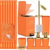 image11PCS Bathroom Sets with Shower Curtain and Rugs Bathroom Accessories Set Orange Bathroom SetSoap Dispenser ampamp Toilet Brush Holder Set with Stainless Steel Trash CanBath SetShower CurtainBath Rugs
