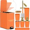 image11PCS Bathroom Sets with Shower Curtain and Rugs Bathroom Accessories Set Orange Bathroom SetSoap Dispenser ampamp Toilet Brush Holder Set with Stainless Steel Trash CanBath Set