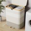 image160L Double Laundry Hamper with Lid Dirty Clothes Hamper with 2 Removable Bags Beige Laundry Hamper 2 section with Bamboo Handles Easy to Carry for Bedroom Bathroom Dorm CollegeBeige Gradient