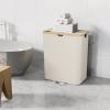 image160L Double Laundry Hamper with Lid Dirty Clothes Hamper with 2 Removable Bags Beige Laundry Hamper 2 section with Bamboo Handles Easy to Carry for Bedroom Bathroom Dorm CollegeBeige