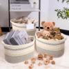 image3 Pack Rope Basket Beige Storage Baskets with Handle and Labels 13x9x9 Inch Woven Baskets Cotton Rope Woven Baskets for Organizing  Perfect for Kids Dog Toys Books Towels ShelvesBrown