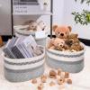 image3 Pack Rope Basket Beige Storage Baskets with Handle and Labels 13x9x9 Inch Woven Baskets Cotton Rope Woven Baskets for Organizing  Perfect for Kids Dog Toys Books Towels ShelvesGrey