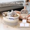 image3 Pack Rope Basket Beige Storage Baskets with Handle and Labels 13x9x9 Inch Woven Baskets Cotton Rope Woven Baskets for Organizing  Perfect for Kids Dog Toys Books Towels ShelvesBrown