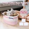 image3 Pack Rope Basket Beige Storage Baskets with Handle and Labels 13x9x9 Inch Woven Baskets Cotton Rope Woven Baskets for Organizing  Perfect for Kids Dog Toys Books Towels ShelvesPink