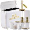 imageBathroom Accessories Set 10 Pieces White and Gold Bathroom Set Bathroom Accessory Set with Slim Trash CanSoap DispenserToilet BrushToothbrush Set Qtip Holders for HousewarmingBath Set